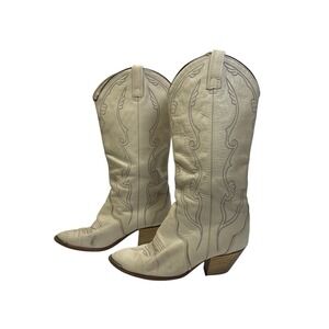 Vintage Acme White Leather Cowboy Boots Women's 6M Made in USA Western